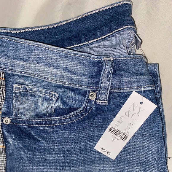 NY&C slim boyfriend fit jeans with plaid stitching - Picture 2 of 4